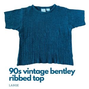 90s Vintage Bentley - Teal Blue Ribbed StretchyTop -  Women's Size Large (12/14)